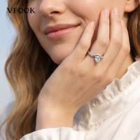 Bague de fiançailles VFOOK en argent sterling 925 avec moissanite taille poire et bande incurvée, résistante à la transpiration, pour femme