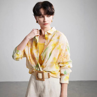 Chemisier Élégant 100% Ramie pour Femme, Imprimé Floral Vintage, Manches Longues, Coupe Ample Décontractée, Respirant, Vêtement en Fibre Naturelle 2026