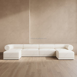 أريكة خشبية على شكل حرف U على شكل حرف L مع أذرع مبطنة تجربة جلوس غامرة تشبه العناق وسادة قطيفة - Product Image 2