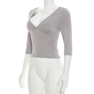 Camiseta de Verano para Mujer Viviblook C26TP221, Nueva, Sexy, de Color Sólido, Cuello en V, Estilo Casual para Damas - Product Image 3