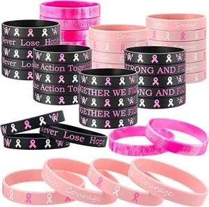 Venta al por mayor texto impreso concientización sobre el cáncer de mama pulseras de silicona de goma lazo rosa concientización sobre el cáncer de mama pulseras de silicona - Product Image 2