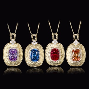 High Quality Eco-friendly Copper 10*14mm Cubic Zirconia Jewelry Square Link Polished Gold Plated Statement Pendant Necklace - Product Image 4