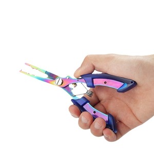 Coupe-ligne de pêche en titane coloré, ciseaux de pêche multifonctionnels durables à pointe incurvée en acier inoxydable, poignée bleue - Product Image 3