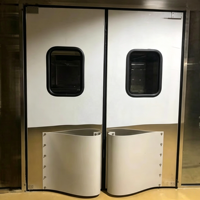 Puerta de Tráfico de Doble Hoja de Acero Inoxidable con Cierre Automático, Aislamiento Térmico y Anticolisión para Cocina y Mercado