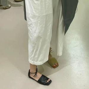 Sandalias de verano 2026 de estilo coreano, de nicho, con punta abierta y una sola tira, para mujer, planas, con cordones, tipo mule, para exteriores. - Product Image 4