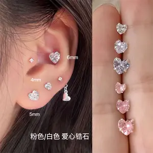 Thiết Kế Mới Sang Trọng Màu Trắng Và Màu Hồng Zircon 3 Mảnh Bông Tai Đặt Lãng Mạn Đồ Trang Sức Cưới Phụ Kiện Tim Stud Bông Tai Cho Người Phụ Nữ