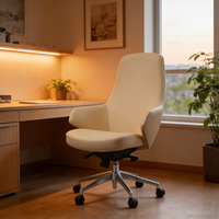 Fauteuil de Direction en Cuir à Dossier Moyen, Pivotant, pour PDG et Dirigeants, avec Pieds Nus en Alliage d'Aluminium Brillant
