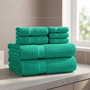 Ensemble de serviettes de bain en coton bio ORCHID Green Dobby Border Terry Cloth, doux, absorbant, couleur unie, pour la maison, l'hôtel, le spa - Product Image 1