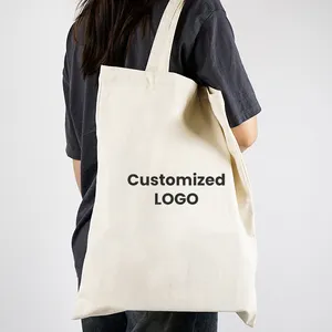 Promotional Recycled Custom Logo Plain Long Handle Linen Cotton Shopping Pouch Tote Bags For Women