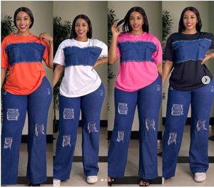 <span class=keywords><strong>Ensemble</strong></span> pantalon en jean pour <span class=keywords><strong>femme</strong></span>, Modèles phares 2025, avec technique de cirage, Tendance de pointe en Europe et aux États-Unis - Product Image 1