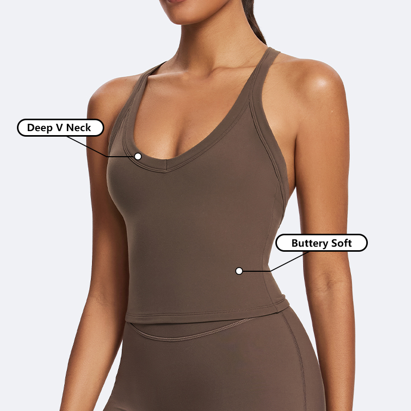 Custom Logo Womens Deep V Neck Tank Tops Sleeveless Shirts Racerback Quick Dry Sports Tank Top Lightweight Yoga Fitness Vest