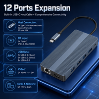 Base de Conexión USB-C 12 en 1, Doble +DP, Video 4K, Gigabit Ethernet, 100W PD, 3*10Gbps+2*5Gbps USB, Carcasa de Aluminio, Disponible