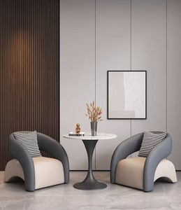 Fauteuil élégant à accoudoirs courbes, chaise d'appoint confortable rembourrée, canapé simple en cuir pour salon - Product Image 3