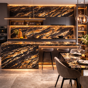 <span class=keywords><strong>Encimeras</strong></span> de Granito Negro Magma Dorado de Brasil, Diseño Moderno de Lujo, Losa Grande Pulida con Capacidad de Solución de Diseño Gráfico - Product Image 1