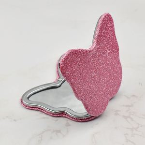 Factory Wholesale Pink Glitter Compact Fold Mirror Pink Compact Butterfly Dual Side Pocket <b>Makeup</b> Mirror - Product Image 4