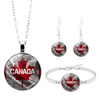 Ensemble de bijoux en argent avec pendentif drapeau du Canada, collier, bracelet et boucles d'oreilles, vente chaude en Europe et en Amérique
