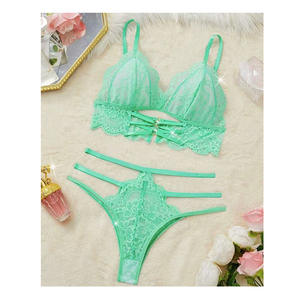 欧美女性性感俯卧撑蕾丝镂空紧实ODM内衣诱惑文胸套装 - Product Image 1