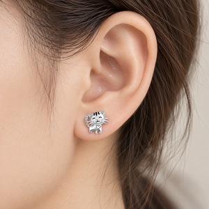 Boucles d'oreilles clous motif chat souriant pour femme, design animal mignon, accessoires d'oreille pour usage quotidien - Product Image 3