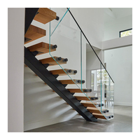 Escalier en acier mono-à-capillarde moderne et durable / Escalier droit intérieur avec garde-corps en verre trempé pour hall, villa, hôtel – Personnalisable