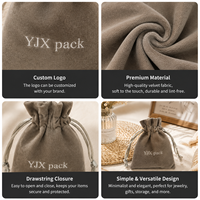 Pochette en velours gris doux avec cordon argenté, sac en velours personnalisé pour le rangement et l'emballage de bijoux