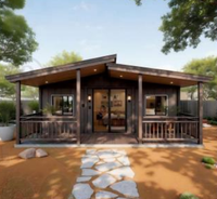 Villa préfabriquée moderne du milieu du siècle, personnalisable, extensible, respirante, avec extérieur en bois, maison mobile compacte avec porche avant complet de 20 pieds