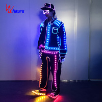 Traje LED de mezclilla estilo Hip Hop con luces, disfraz luminoso Tron para adultos, ideal para escenarios, baile robótico, discotecas, bares y eventos en vivo.