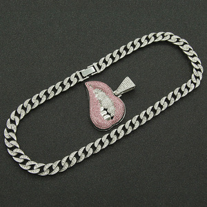 Collares con Colgante de Labios y Dientes Rosados Personalizados para Hombres, Estilo Dominante, Genial y Exagerado, Joyería de Moda - Product Image 4