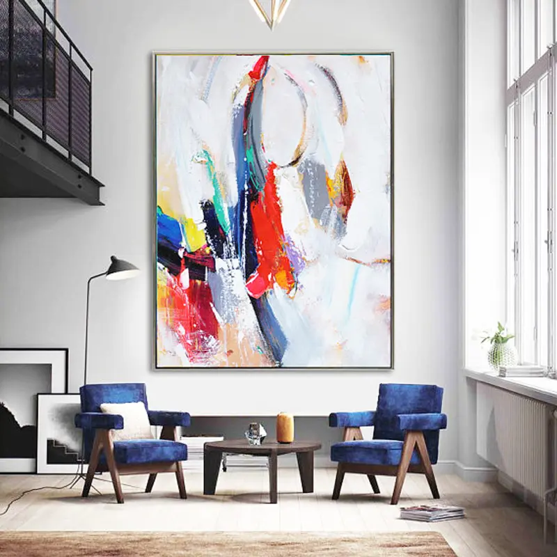Decoración moderna para sala de estar, lienzo pintado a mano de gran tamaño para hotel, arte de pared, 100%