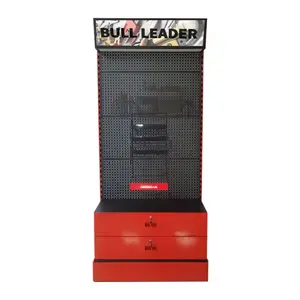 Customized Red Metal Display racks for Tools and Hardware Pegboard Display with shelves