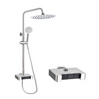 Ensemble de robinetterie de douche et bain en acier inoxydable 304 poli, monocommande, avec barre coulissante et mitigeur de douche douce à effet pluie en céramique, pour appartement et hôtel