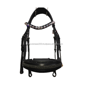 Brida para Caballo con Cristales, Cuero de Búfalo Indio, Estilo Europeo, Lujo Negro - Product Image 1