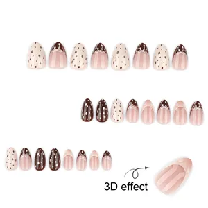 <span class=keywords><strong>Uñas</strong></span> Postizas Cortas Color Marrón Almendra, 24 Piezas, Color Nude, <span class=keywords><strong>Uñas</strong></span> Francesas, Decoración <span class=keywords><strong>de</strong></span> <span class=keywords><strong>Uñas</strong></span> con Lazo, <span class=keywords><strong>Uñas</strong></span> Postizas con Diseño <span class=keywords><strong>de</strong></span> Lazo - Product Image 5