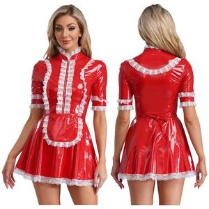 Costume da <span class=keywords><strong>donna</strong></span> in Pvc in pelle da <span class=keywords><strong>donna</strong></span> per Cosplay in pizzo con grembiule set di giochi di ruolo da cameriera uniforme tentazione Anime Cosplay costumi - Product Image 2