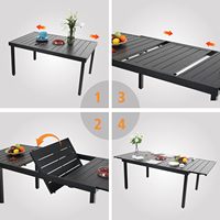 Table de restaurant rectangulaire et chaises en rotin Table à manger extensible de jardin avec chaises Meubles de patio Ensemble de salle à manger d'extérieur
