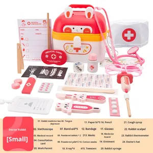 Lapin en bois <span class=keywords><strong>docteur</strong></span> Kit de jeu jeu de simulation ensemble d'outils boîte en plastique jeu médical Simulation jeu de simulation pour enfants garçons filles - Product Image 6