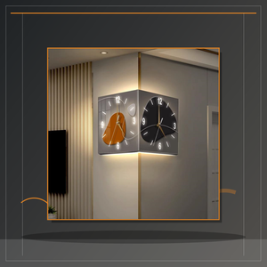 <span class=keywords><strong>Horloge</strong></span> murale d'angle en acrylique, double face, carrée, analogique, design noir et orange, pour salon, couloir, bureau, décoration - Product Image 2