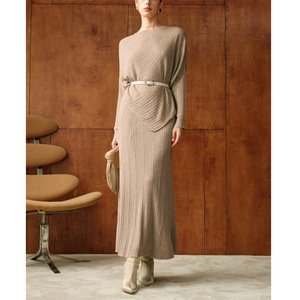Spring Autumn Casual French Irregular Long Sleeve <strong>Viscose</strong> <strong>Top</strong> Women's Long Dress New Loose Slimming Simple Fashion Two-Piece Set - Product Image 1