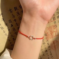 Bracelet à breloques en cordon rouge vintage, étoile à six branches, réglable, fait main, bijou d'amitié, cadeau