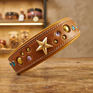 Collier pour chien en cuir véritable de qualité supérieure, motif uni, rivets, couleur personnalisée, rembourrage doux, fabricant direct - Product Image 3