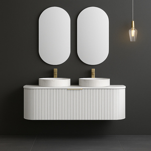 Đương Đại rãnh tường treo đơn vị Vanity với thanh lịch lưu vực tròn gương hình bầu dục và sơn cong tủ phía trước - Product Image 5