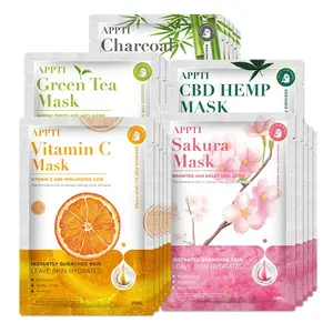 Wholesale Skin Care Herbal Moisturizing Whitening Plant Facial Sheet Mask With Vitamin C, Sakura, Charcoal, Green Tea