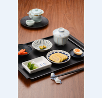 Assiette en mélamine A5 de 7 pouces, écologique, passe au lave-vaisselle, design rayé noir mat, pour restaurant japonais et asiatique, service de dîner et de sushis