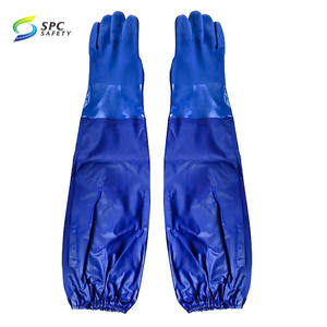 Широко используется для морского рыболовства, химически стойкая полная защита рук, удлиненная манжета, синяя Водонепроницаемая Перчатка из ПВХ - Product Image 5