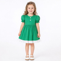 Robe d'été haut de gamme unie à col rond pour enfants, manches courtes bouffantes, ourlet à volants blanc, pour filles de 2 à 10 ans, usage quotidien, vente en gros