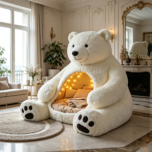 Canapé lounge fantaisie en forme d'ours, rembourré en peluche moelleuse, avec structure intérieure en fibre de verre et lumières LED chaudes, pour un espace de vie moderne à la maison - Product Image 5