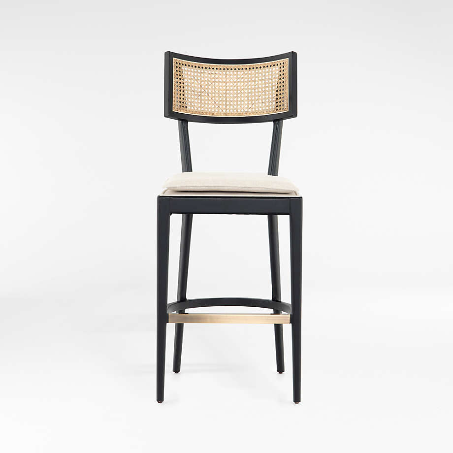 Restaurant chair simple curved hotel home furniture Cheap Black Rattan Cane Counter Bar Stool with metal footrest