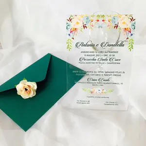 Fabricante entrega rápida Tarjeta de boda invitación acrílico Tarjeta de invitación de boda con caja