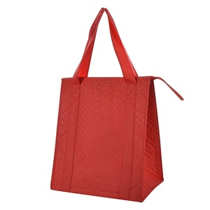 Sac isotherme à soufflets de style boîte avec fermeture éclair supérieure, logo sérigraphié, résistant à l'eau, en matériau PP - Product Image 4