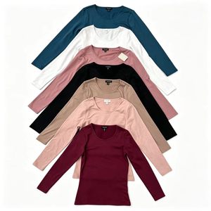 Auf Lager Damen Einfarbiges Casual Thermo-Langarmshirt mit Rundhalsausschnitt Slim Fit Warmes Unterhemd für Herbst Winter Tägliches Tragen - Product Image 1
