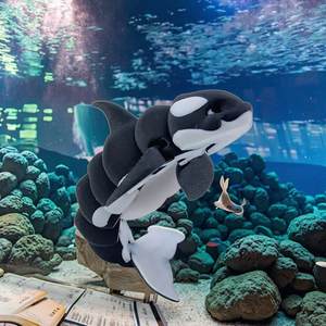 Modèles de baleines mignonnes en noir et blanc imprimés en 3D, statues d'animaux en plastique avec articulations mobiles, décorations de bureau créatives - Product Image 6